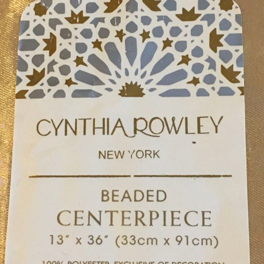 Cynthia Rowley Christmas Gold Poinsettia Beaded Table Runner Centerpiece Holiday